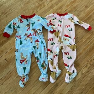 18 month Fuzzy Zip Up Footie Pajamas | Christmas Rudolf Santa